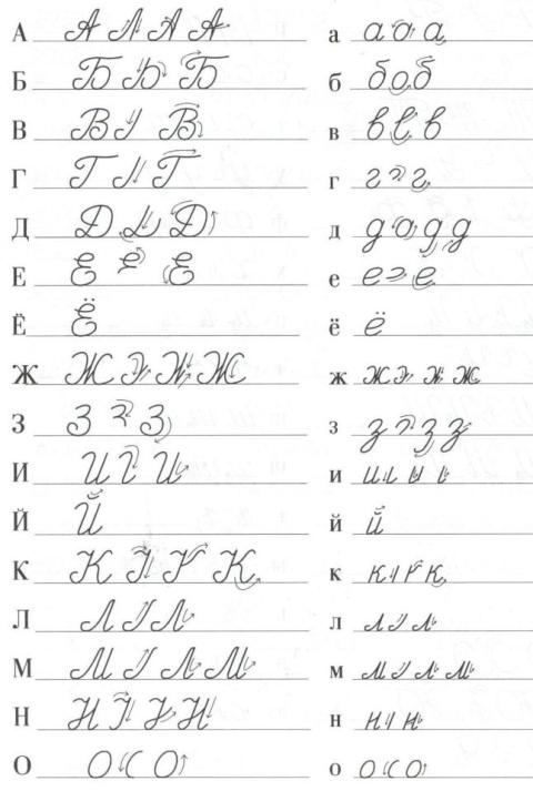 Alphabet manuscrit russe cursif 1