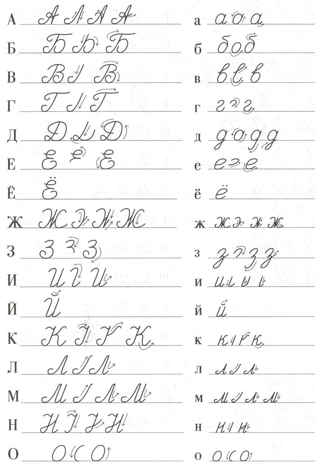 Sheet #1. Proper writing of handwritten Russian letters. Alphabet worksheets for adults