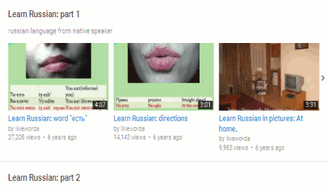 Screen video clips of Russian pronunciation.